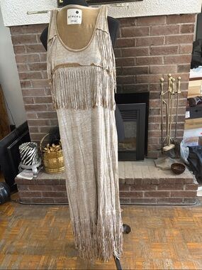 Kensie Beige Fringe Tank Dress
